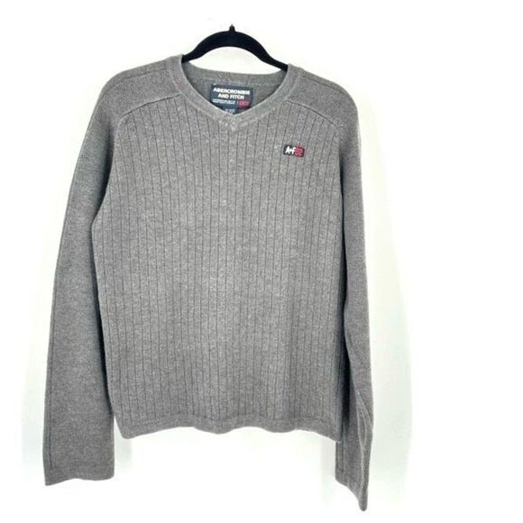 Vintage 90s Abercrombie And Fitch Mens Knit A/92 Pullover Sweatee Ribbed Gray XL - Picture 1 of 7